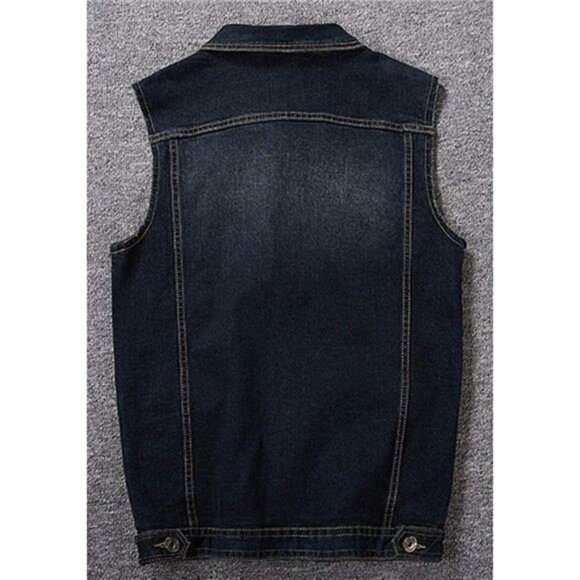 Men's Casual Button Up Denim Vest Vintage Sleeveless Jeans Vest Jacket - Picture 3 of 7